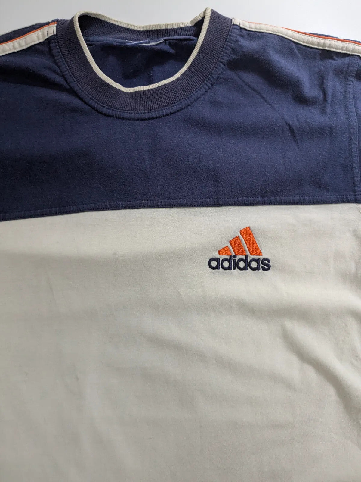 Adidas T-Shirt Navy White Cotton Logo Striped Crew Neck Short Sleeve Streetwear