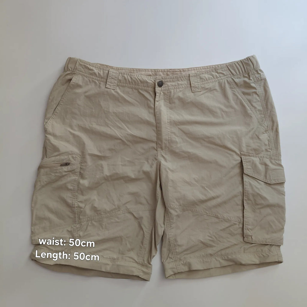 Columbia Cargo Shorts Beige Nylon Ripstop Outdoor Utility Button Fly