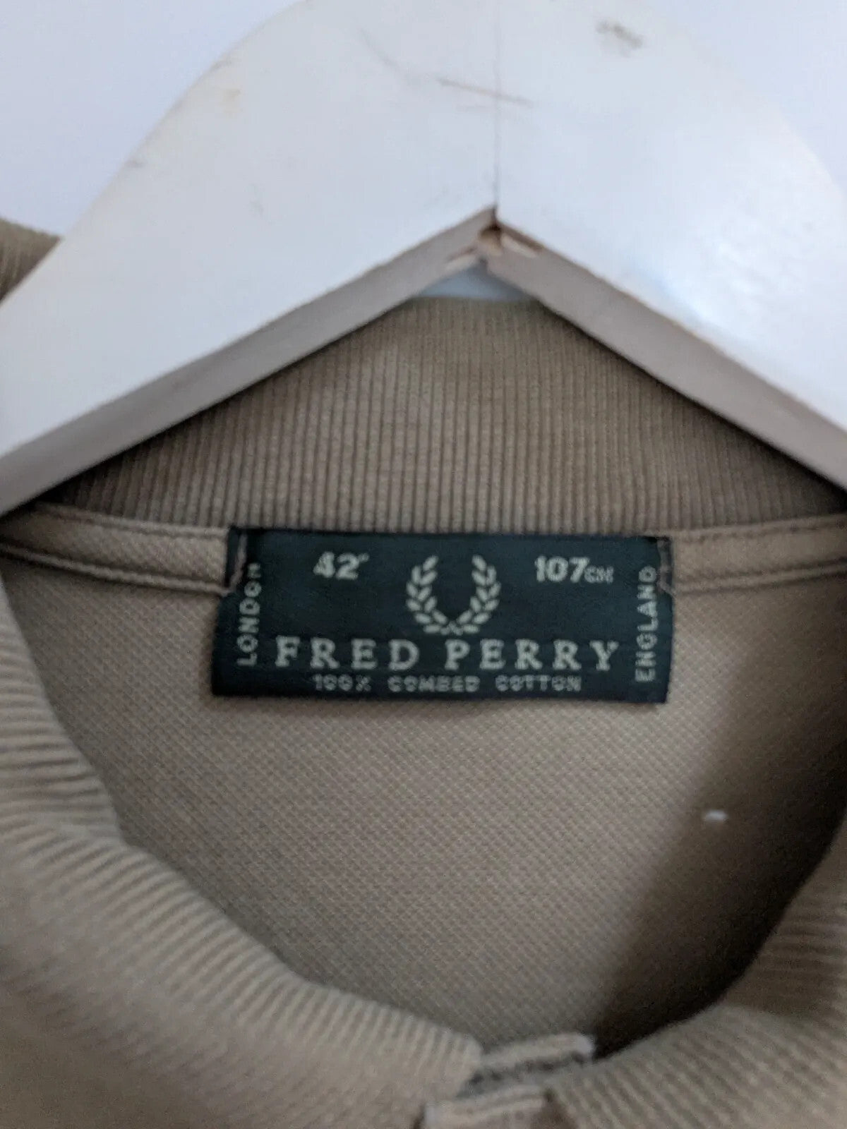 Fred Perry Polo Shirt Khaki Cotton Pique Striped Logo Embroidered Long Sleeve