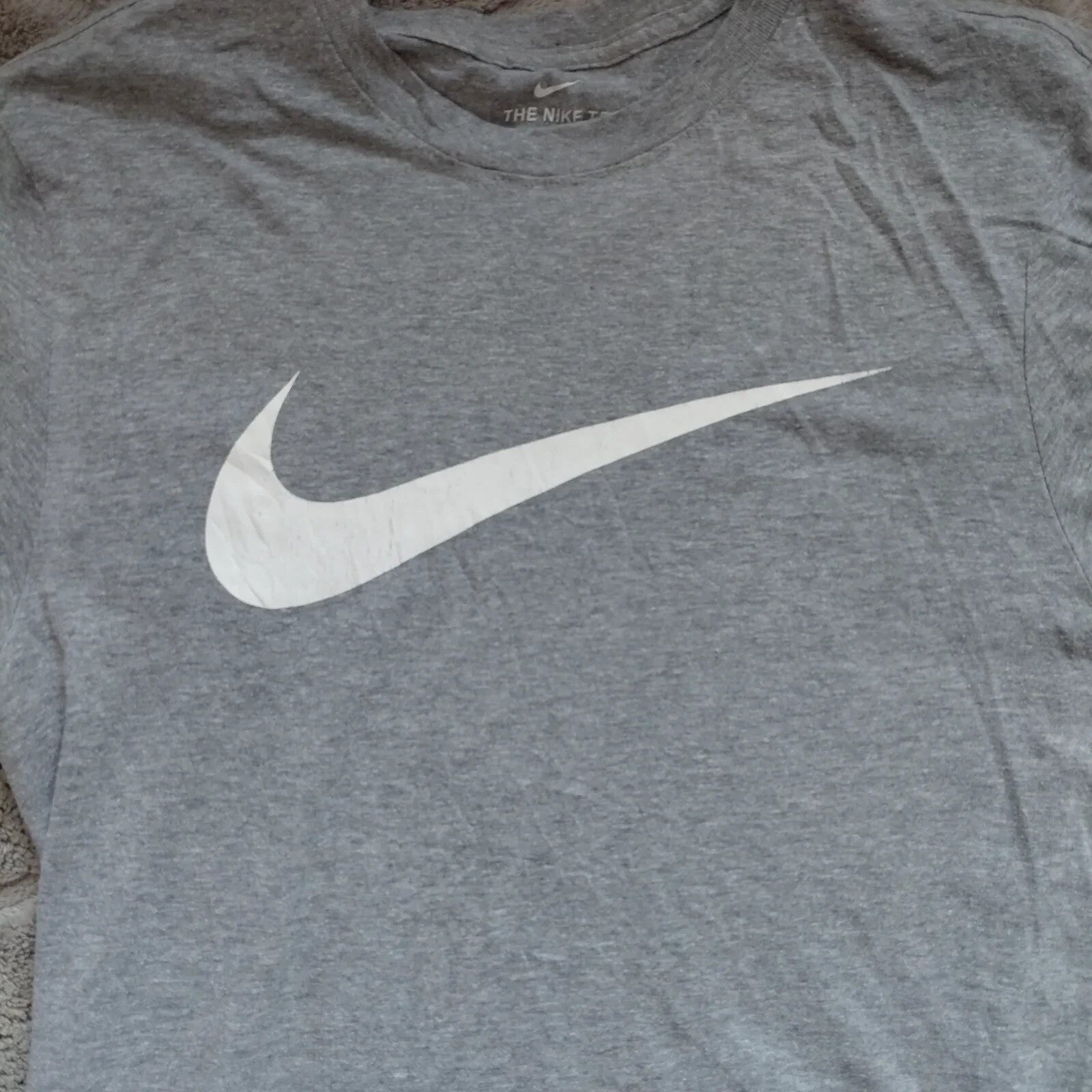 Nike T Shirt Small Grey Large Swoosh Logo Crew Neck Short Sleeve