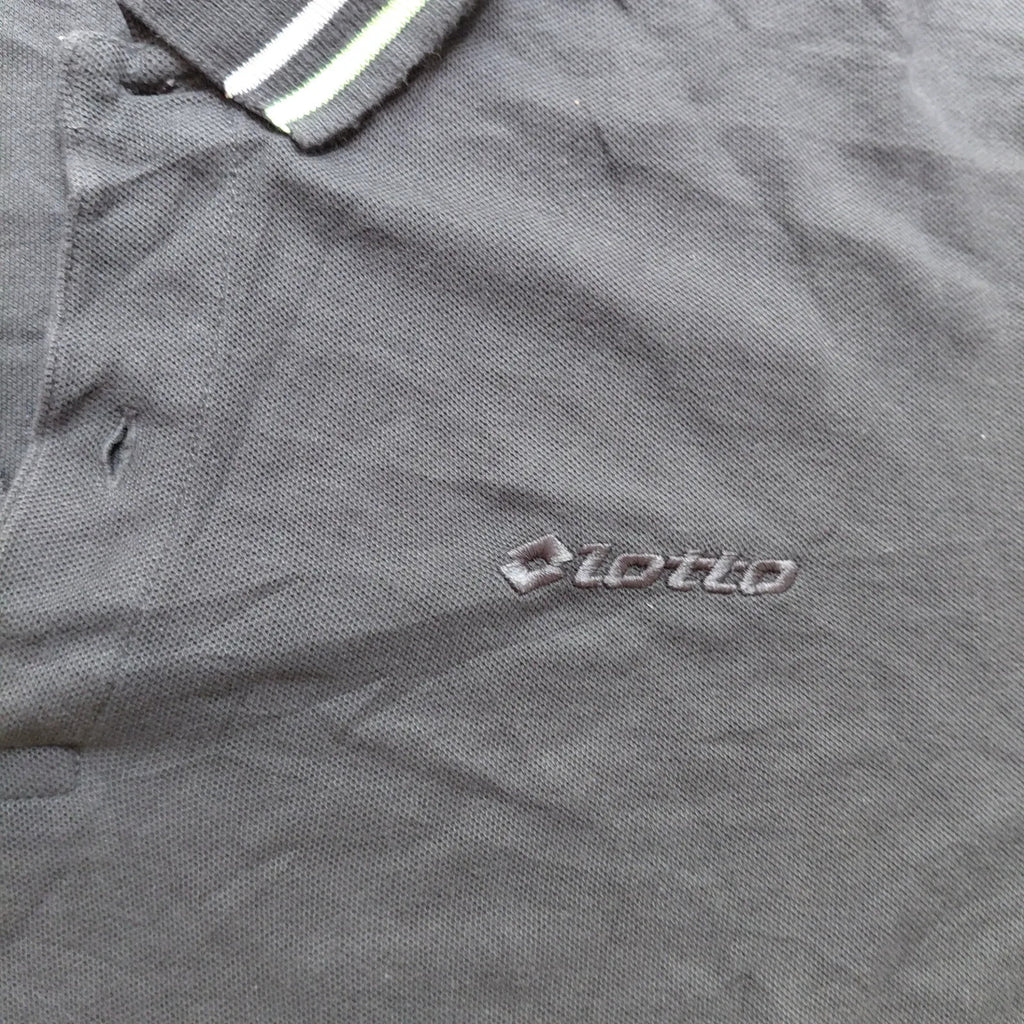Lotto Polo Shirt Mens XL Black Striped Logo Short Sleeve Button Up Casual
