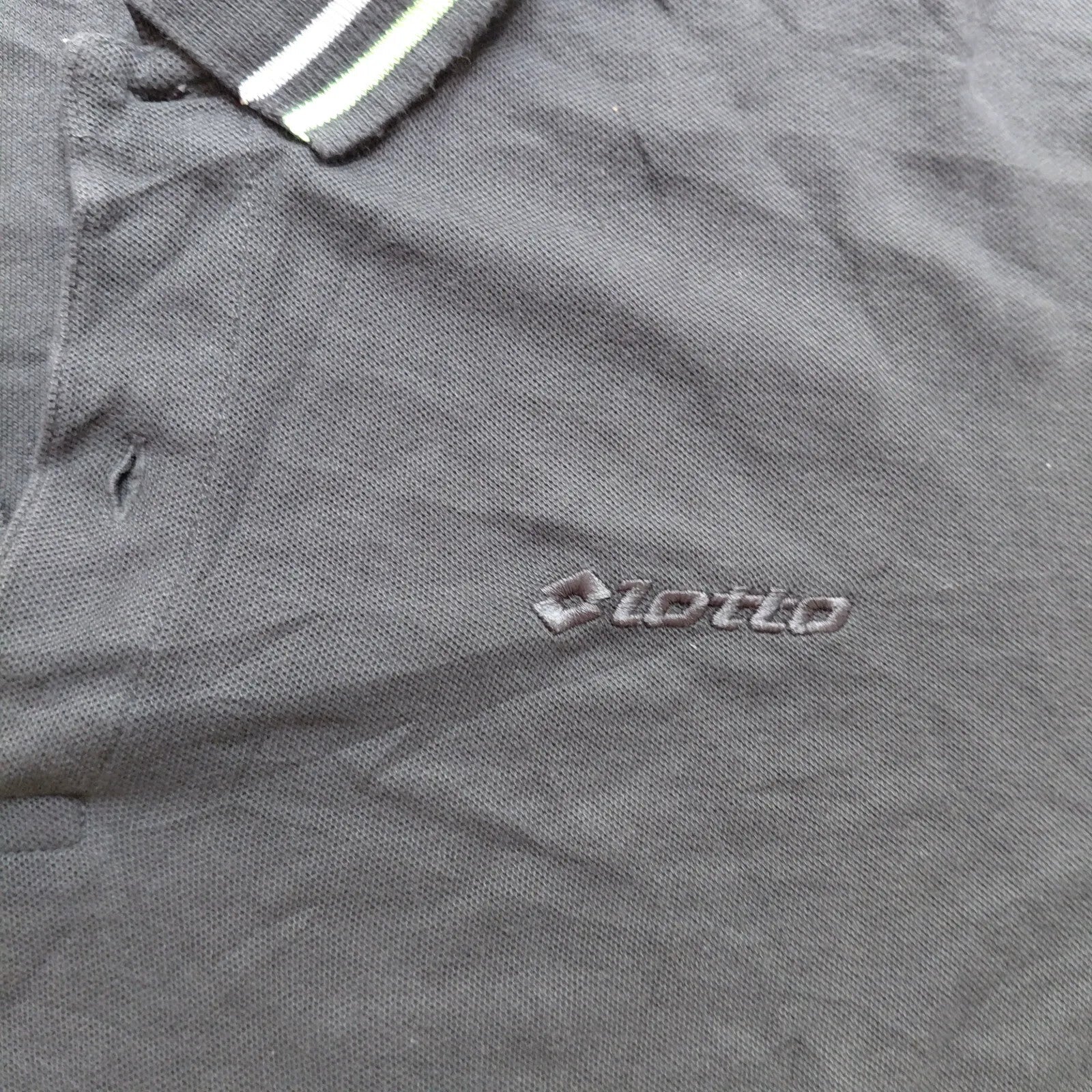 Lotto Polo Shirt Mens XL Black Striped Logo Short Sleeve Button Up Casual