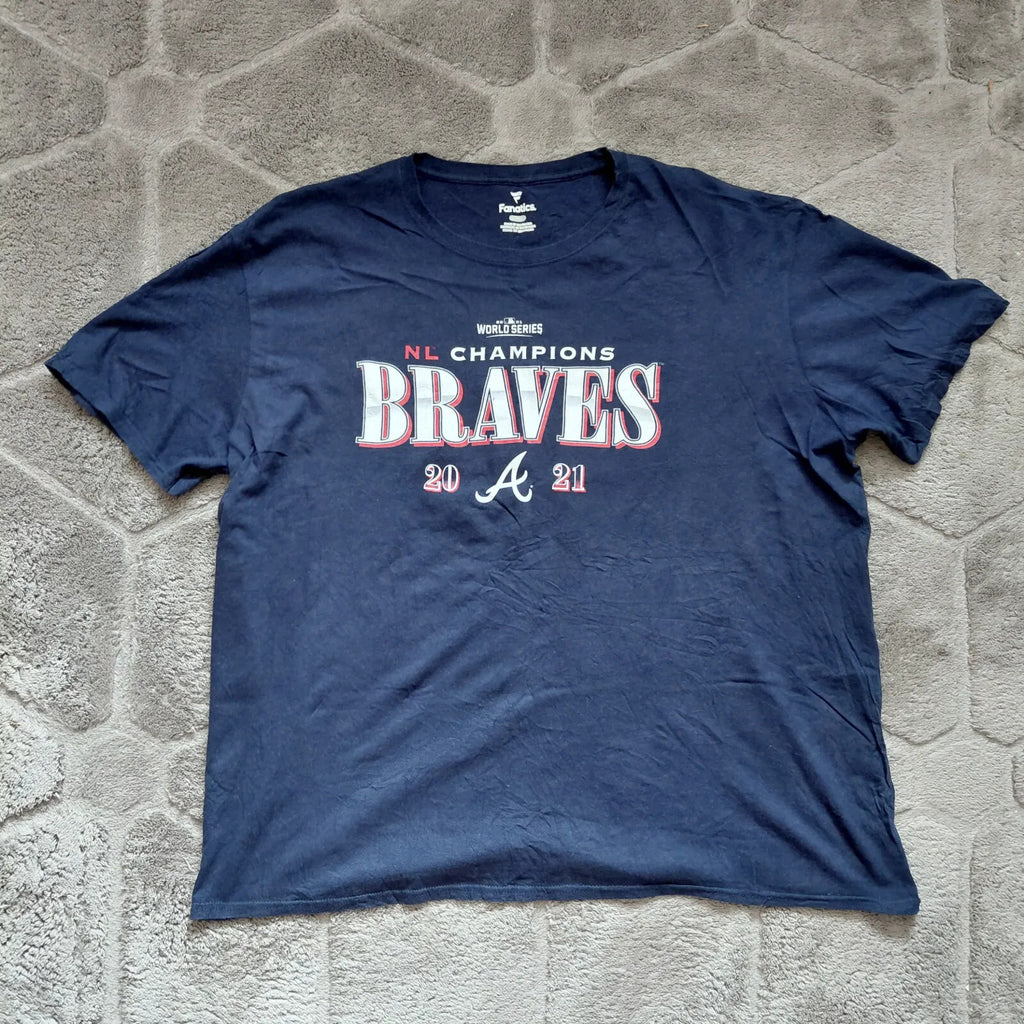 Fanatics Crew Neck T Shirt Mens 2XL Navy Cotton Braves NL Champions 2021 Graphic