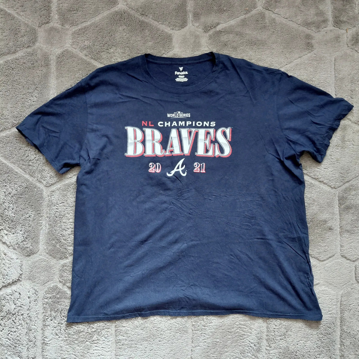 Fanatics Crew Neck T Shirt Mens 2XL Navy Cotton Braves NL Champions 2021 Graphic