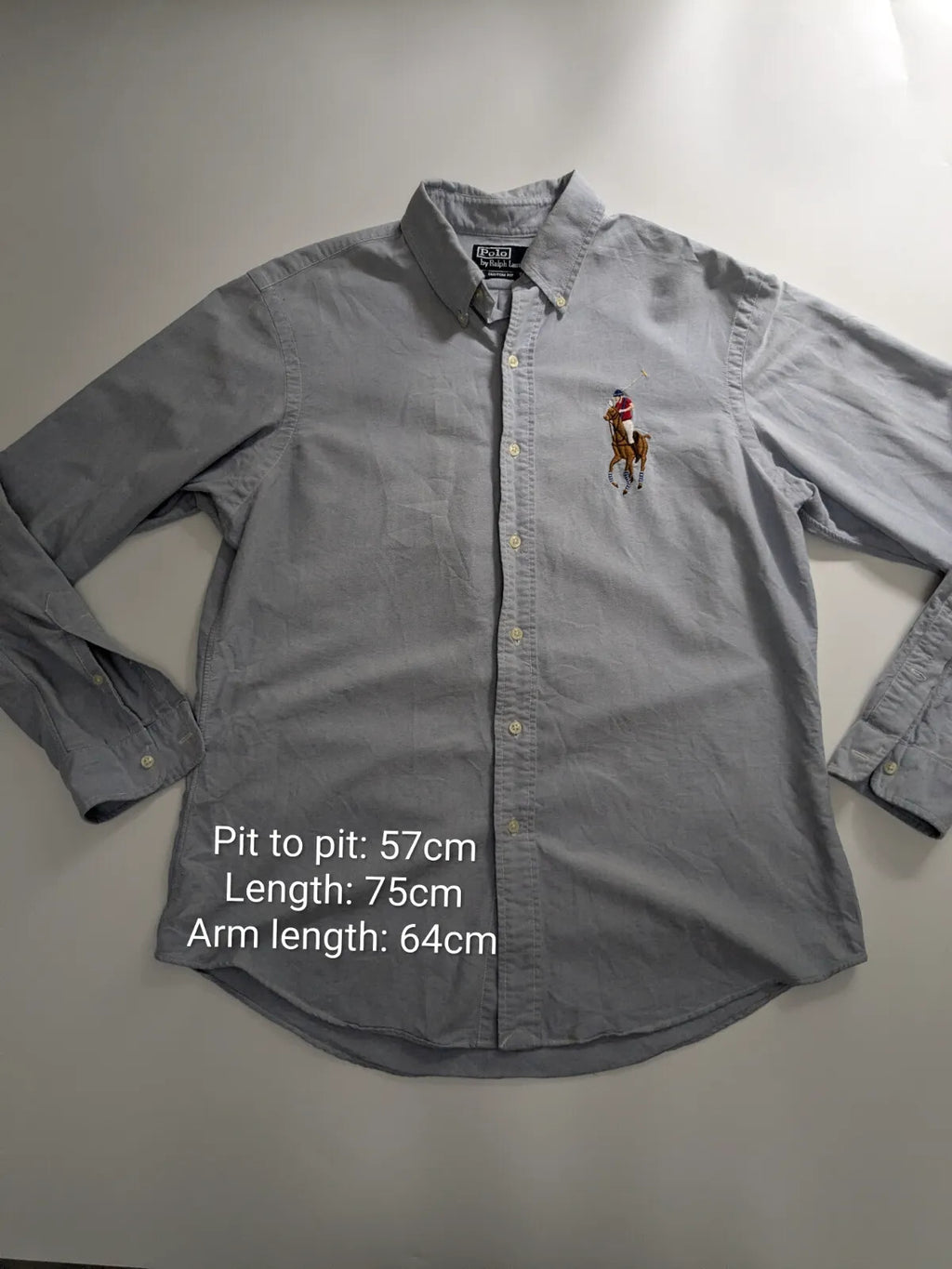 Ralph Lauren Shirt Mens Large Light Blue Cotton Embroidered Logo Custom Fit