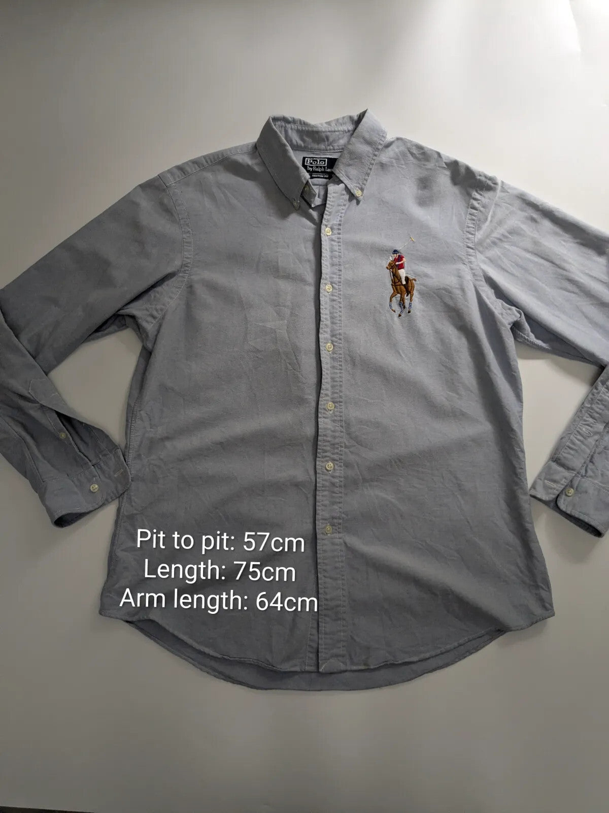Ralph Lauren Shirt Mens Large Light Blue Cotton Embroidered Logo Custom Fit