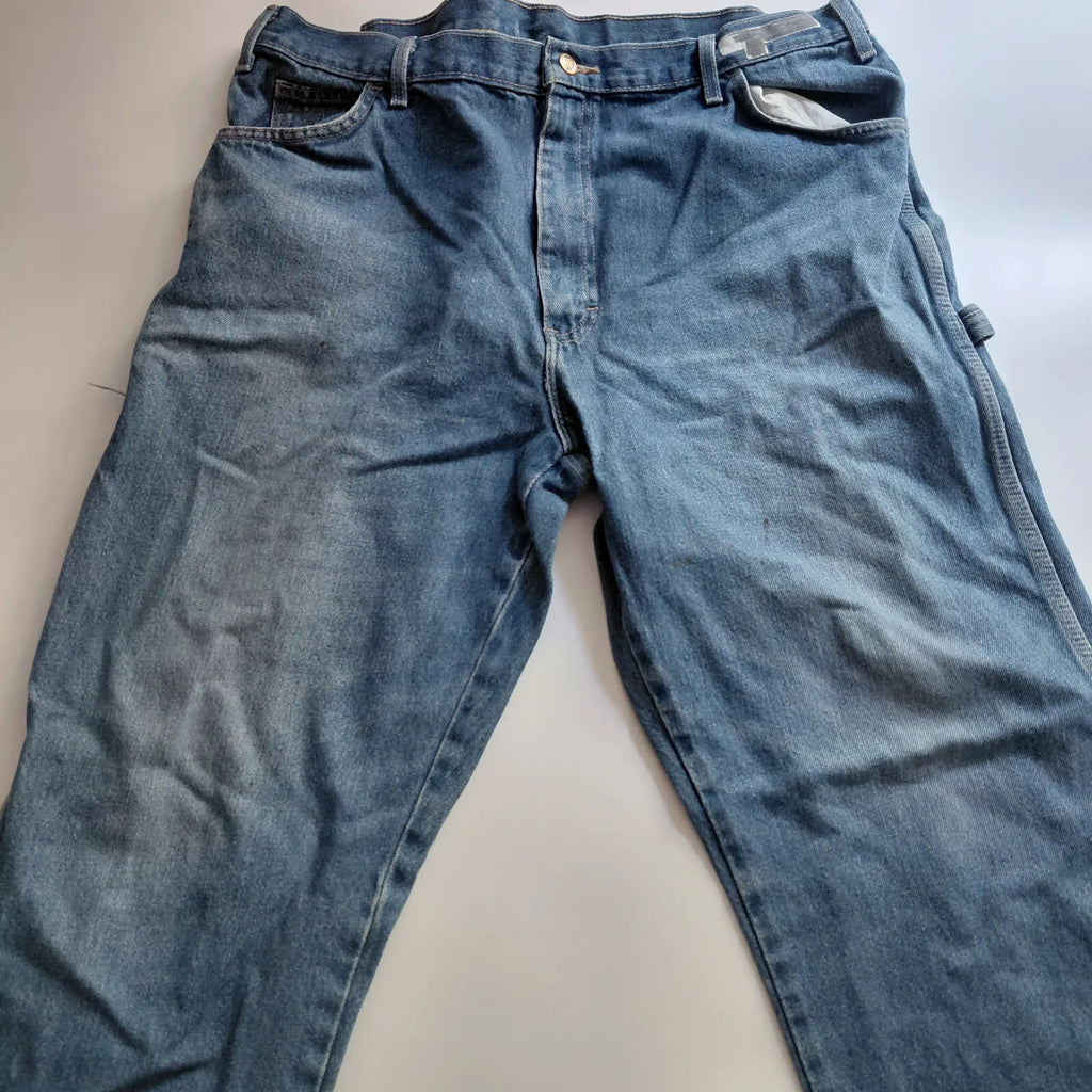 Dickies Carpenter Jeans Mid Blue Wash Denim Distressed Ripped Workwear Utility