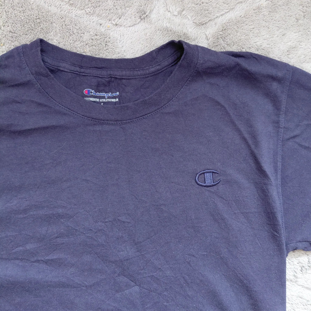 Champion Crew Neck T Shirt Mens Small Navy Logo Short Sleeve Athletic