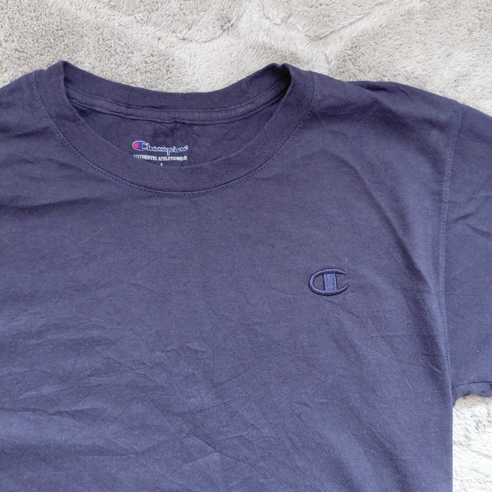 Champion Crew Neck T Shirt Mens Small Navy Logo Short Sleeve Athletic