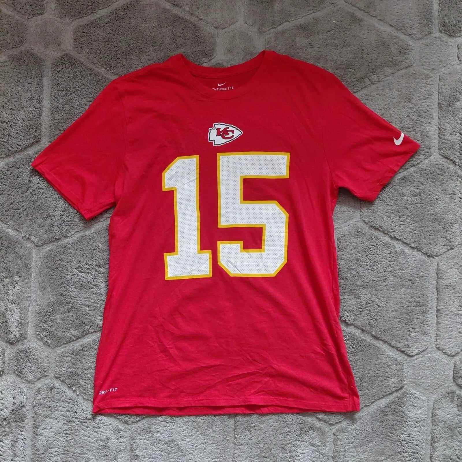 Nike Crew Neck T Shirt Mens Large Red Dri Fit Mahomes 15 Kansas City Chiefs Logo