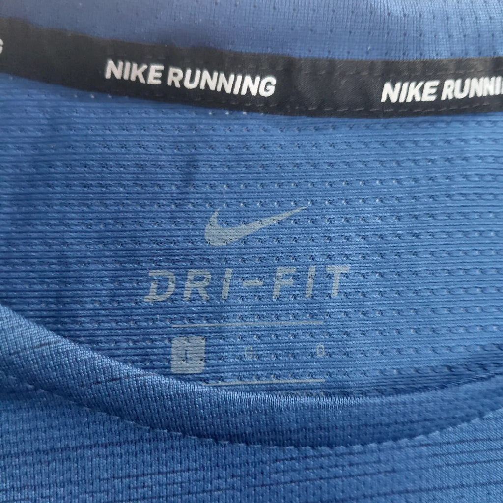 Nike Dri Fit T Shirt Blue Short Sleeve Logo Running Athletic Pullover