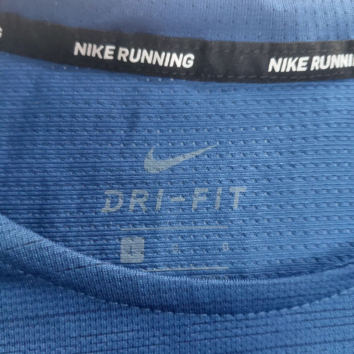 Nike Dri Fit T Shirt Blue Short Sleeve Logo Running Athletic Pullover