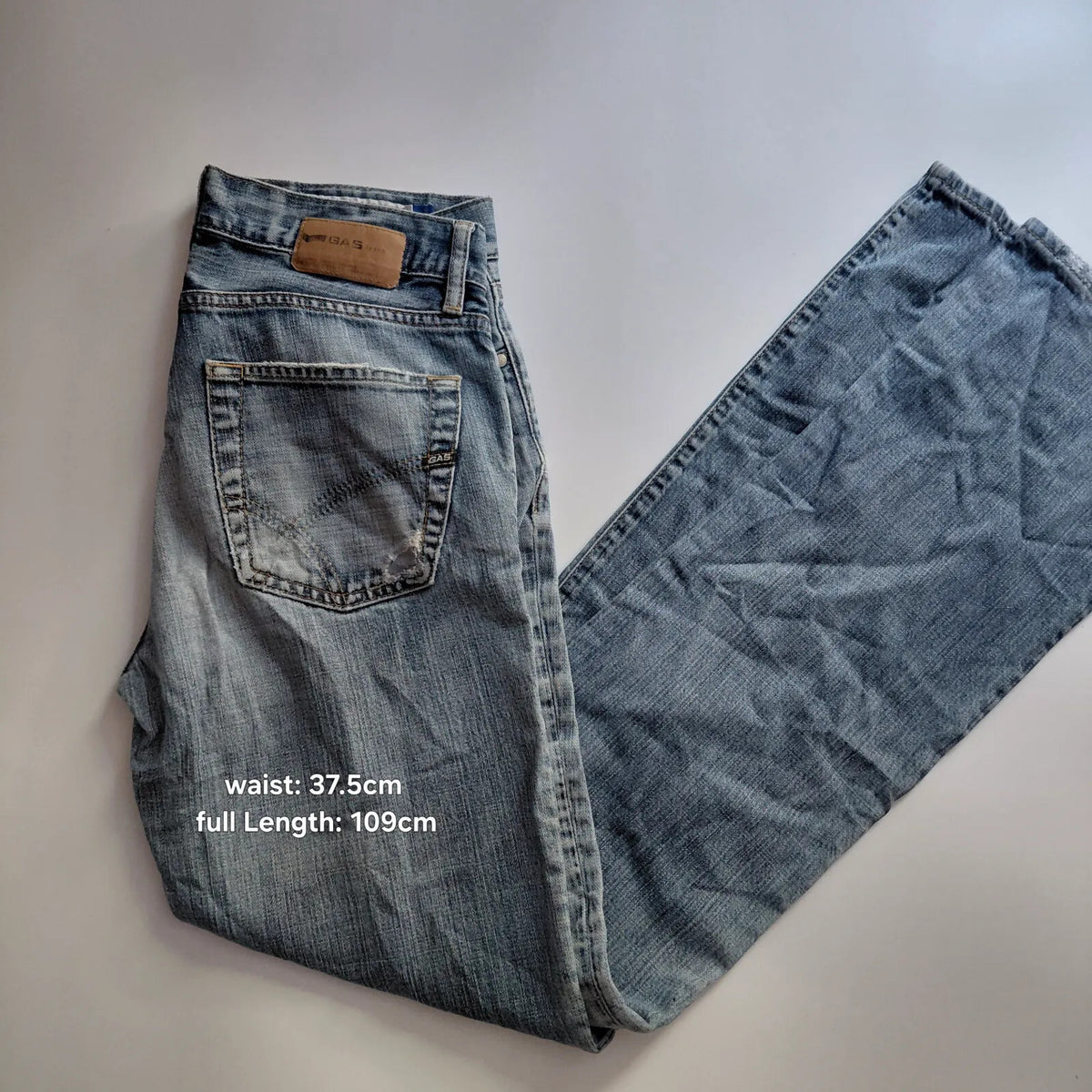 Gas Jeans L36 Light Blue Wash Denim Regular Straight Button Fly