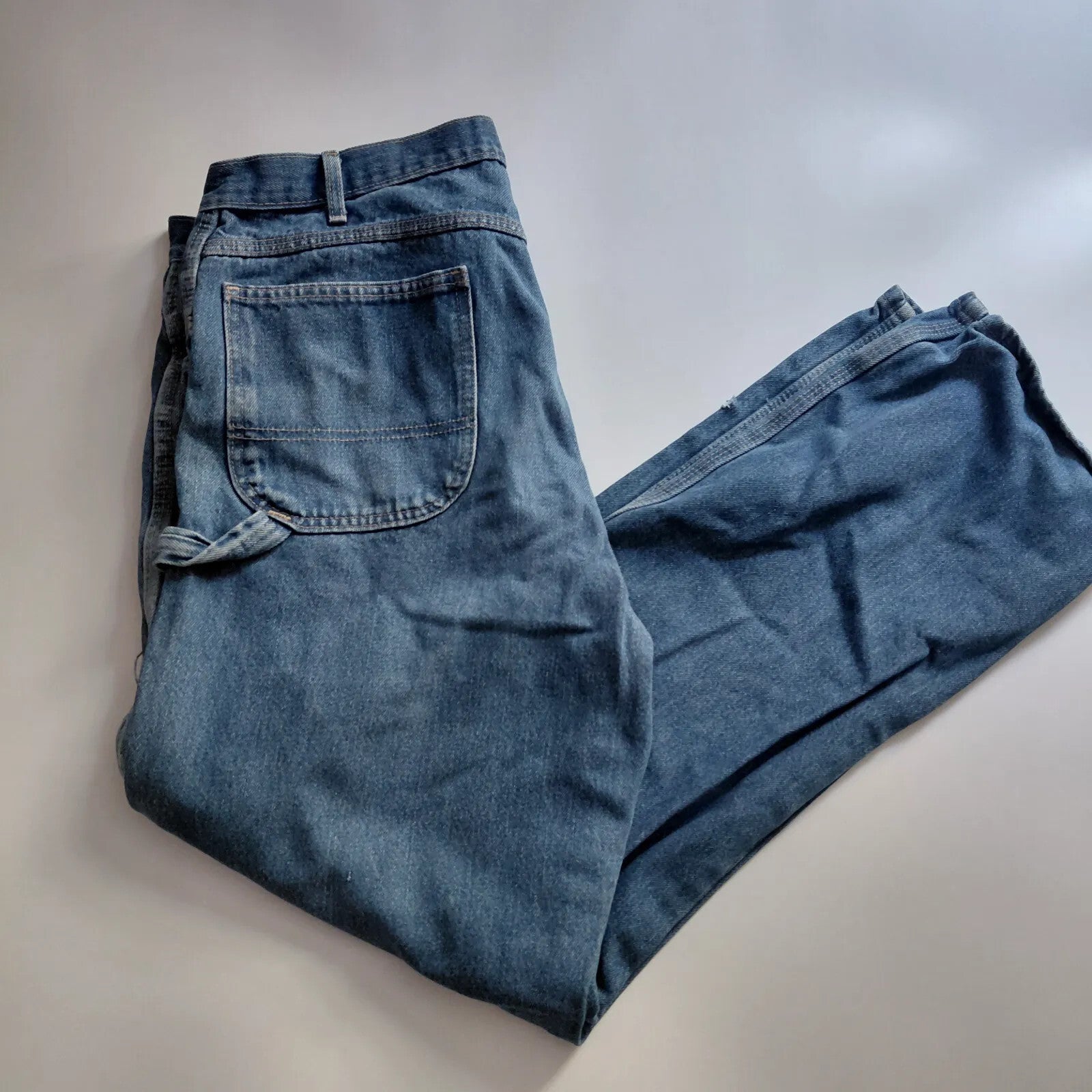 Dickies Carpenter Jeans Mid Blue Wash Denim Distressed Ripped Workwear Utility