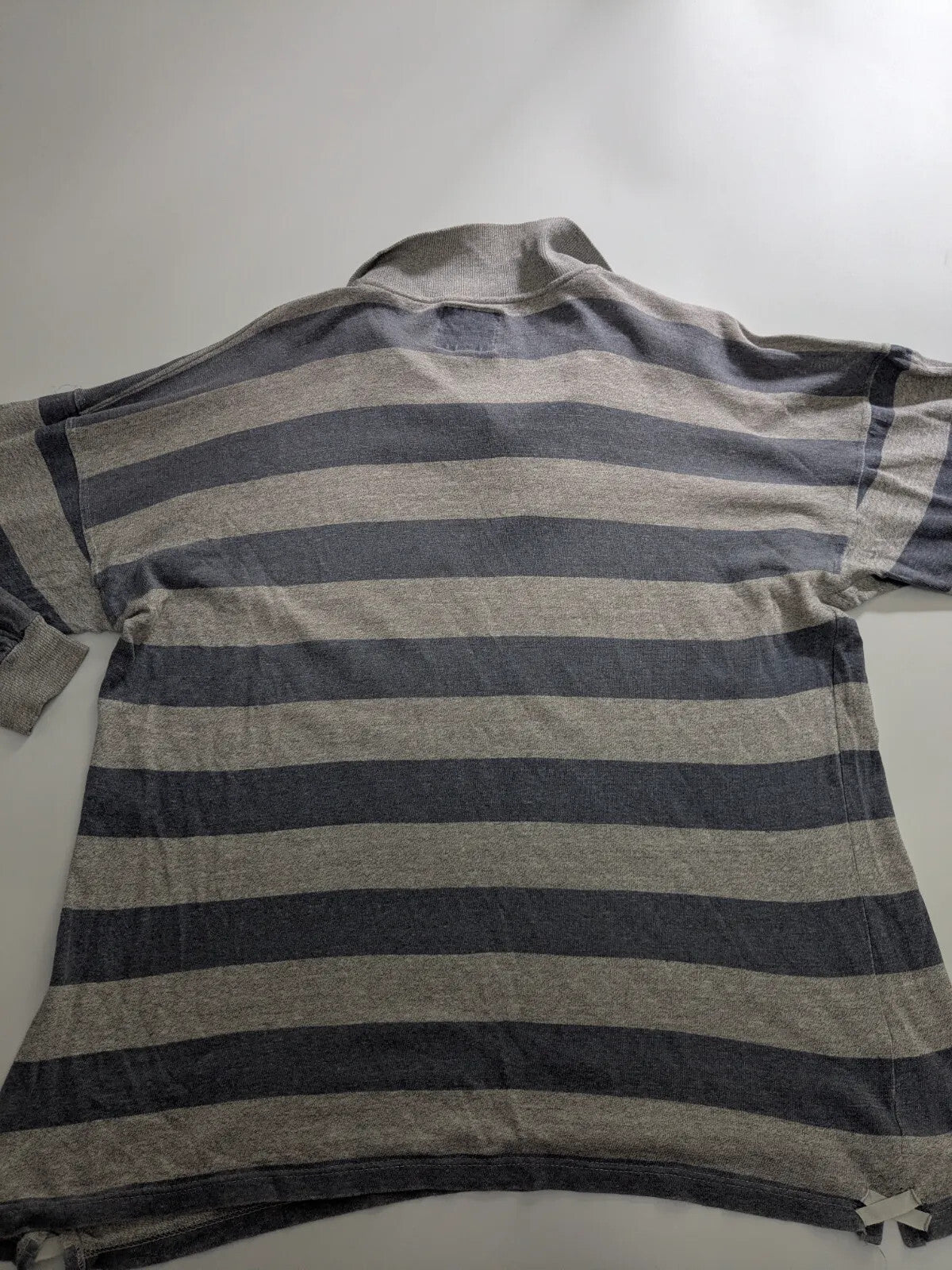 Converse Polo Shirt Mens Grey Striped Logo Button Up Long Sleeve