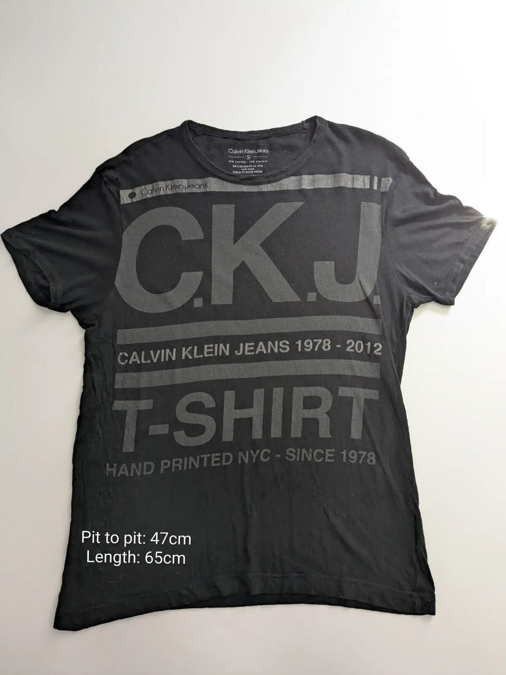Calvin Klein Jeans Crew Neck T-Shirt Small Black Cotton Viscose CKJ Logo Print