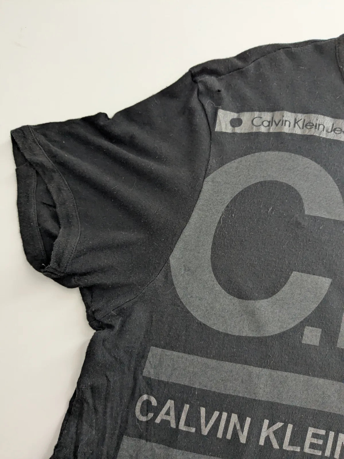 Calvin Klein Jeans Crew Neck T-Shirt Small Black Cotton Viscose CKJ Logo Print