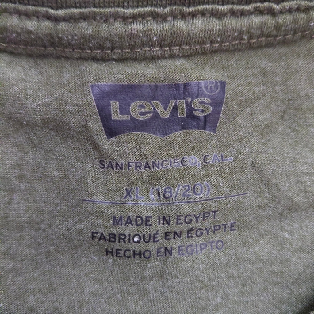 Levis Crew Neck T Shirt XL Olive Green Cotton Levi Logo Graphic Print Short