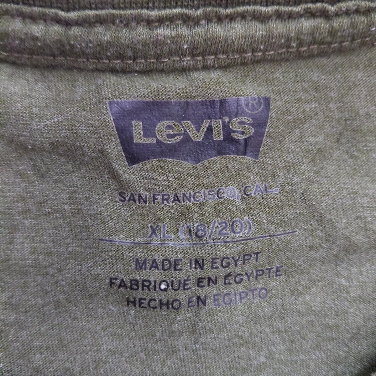 Levis Crew Neck T Shirt XL Olive Green Cotton Levi Logo Graphic Print Short