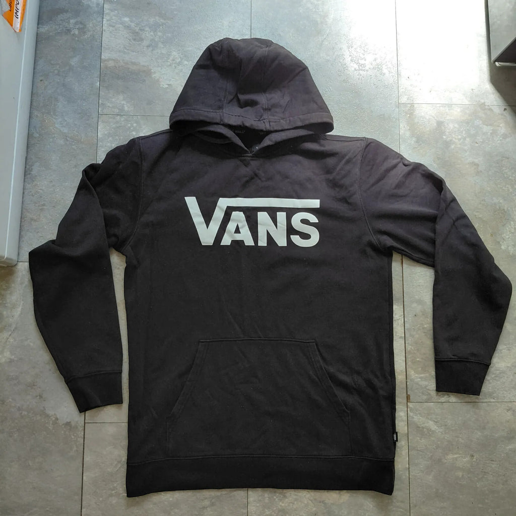 Vans Pullover Hoodie Mens Large Black Cotton Fleece Lining Logo Long Sleeve