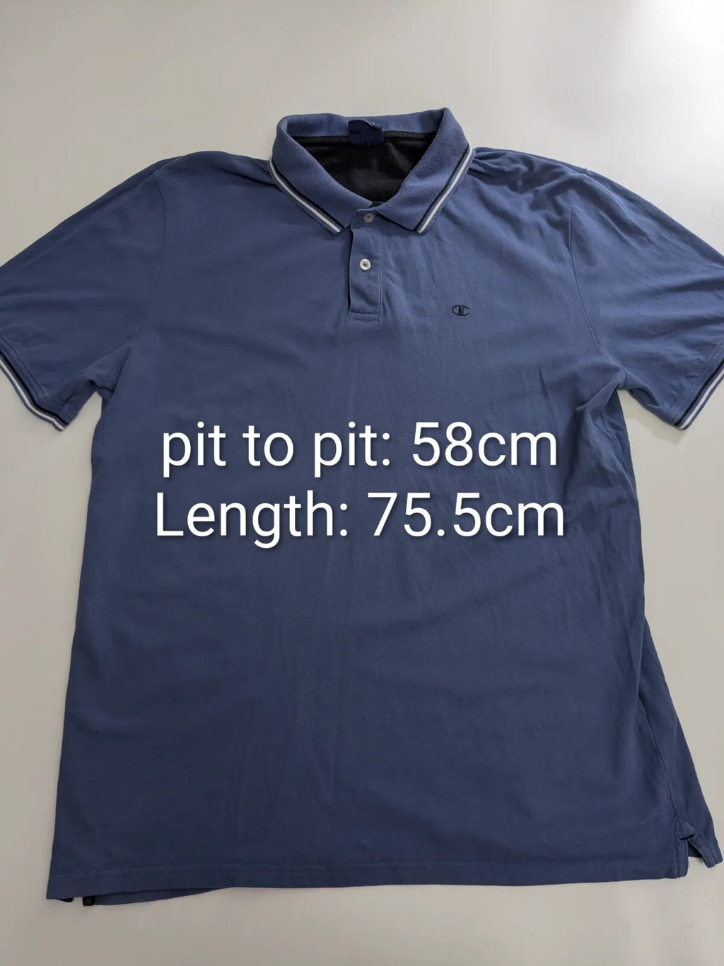 Champion Polo Shirt Mens 3XL Blue Cotton Pique Logo Striped Collar Trim Button