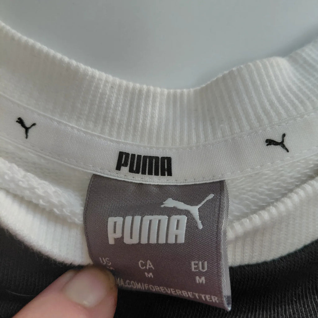 Puma Crewneck Sweatshirt Medium White Cotton Colour Block Logo Streetwear