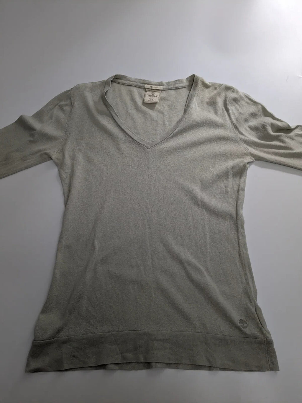Timberland V Neck Jumper Medium Grey Cotton Cashmere Logo Knitted