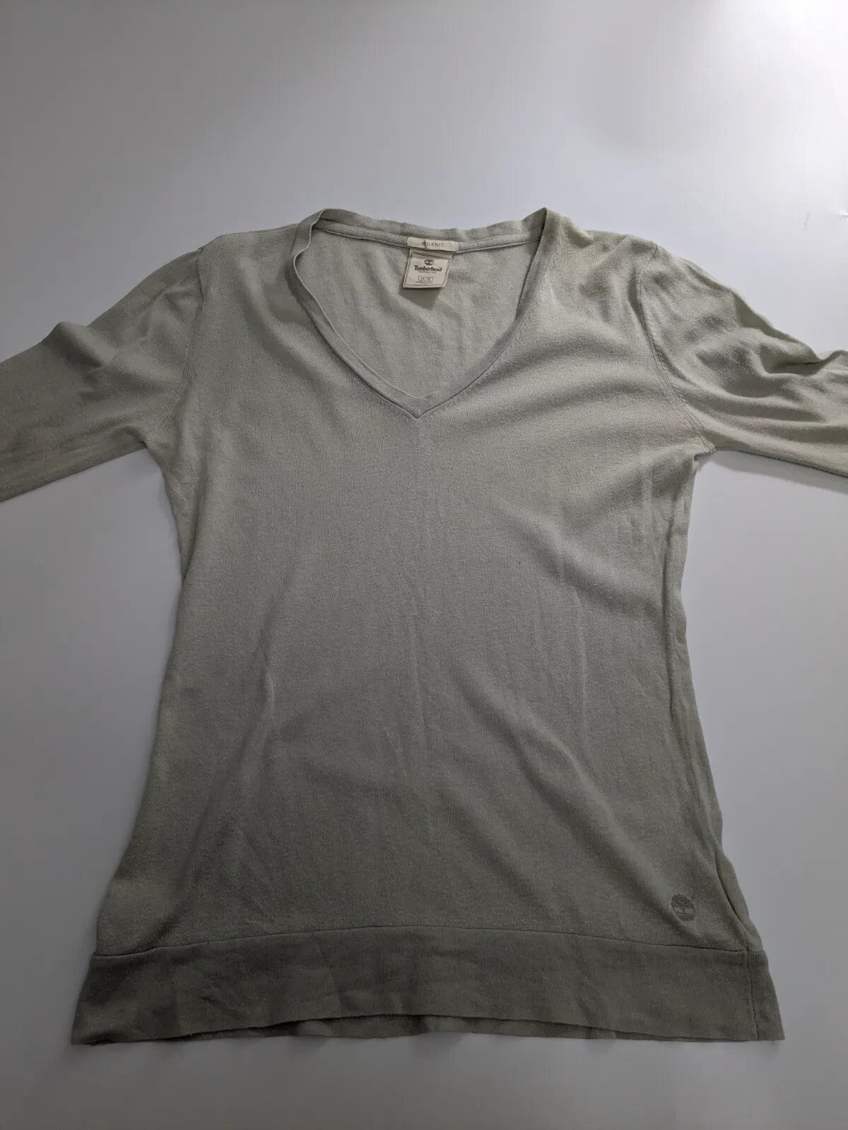 Timberland V Neck Jumper Medium Grey Cotton Cashmere Logo Knitted