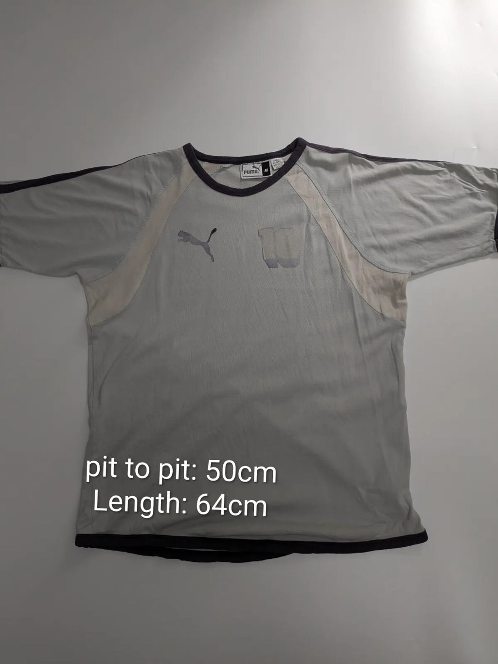 Puma Football Shirt Mens Medium Grey Graphic Logo Short Sleeve Retro Sportswear