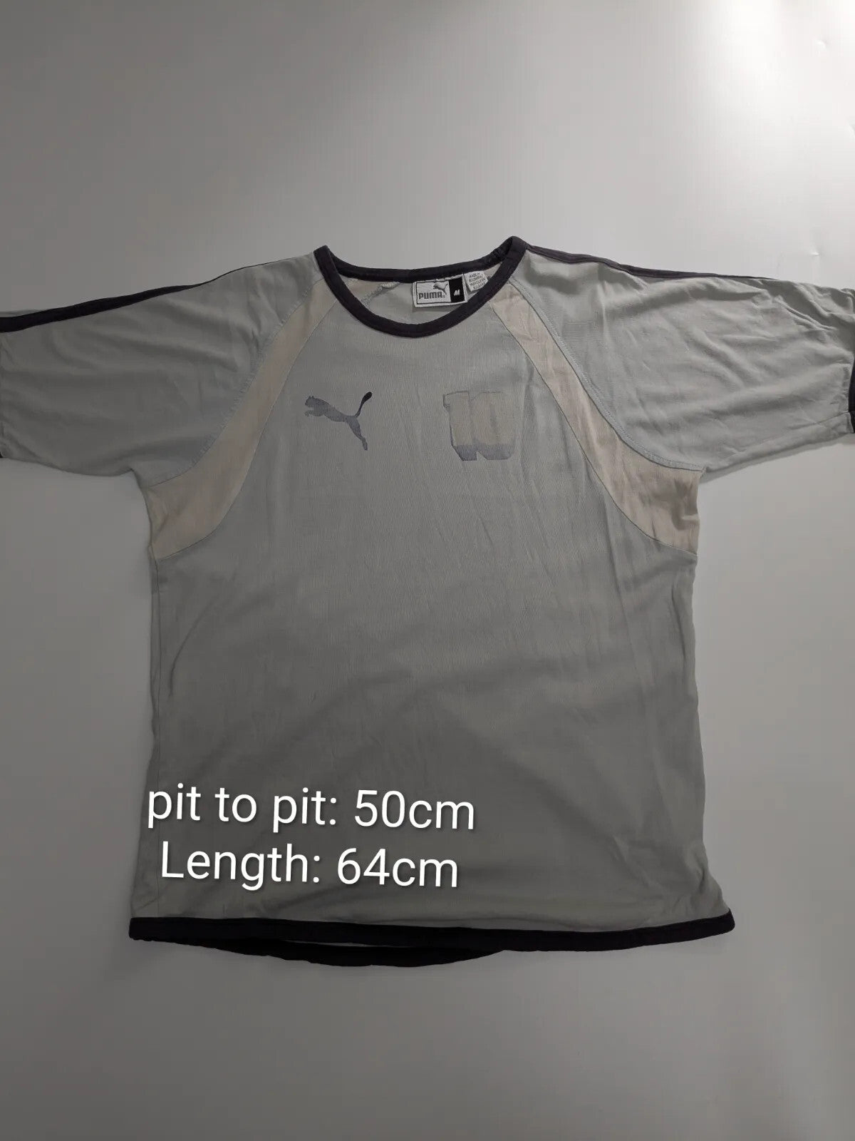 Puma Football Shirt Mens Medium Grey Graphic Logo Short Sleeve Retro Sportswear