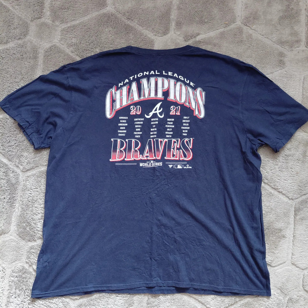 Fanatics Crew Neck T Shirt Mens 2XL Navy Cotton Braves NL Champions 2021 Graphic