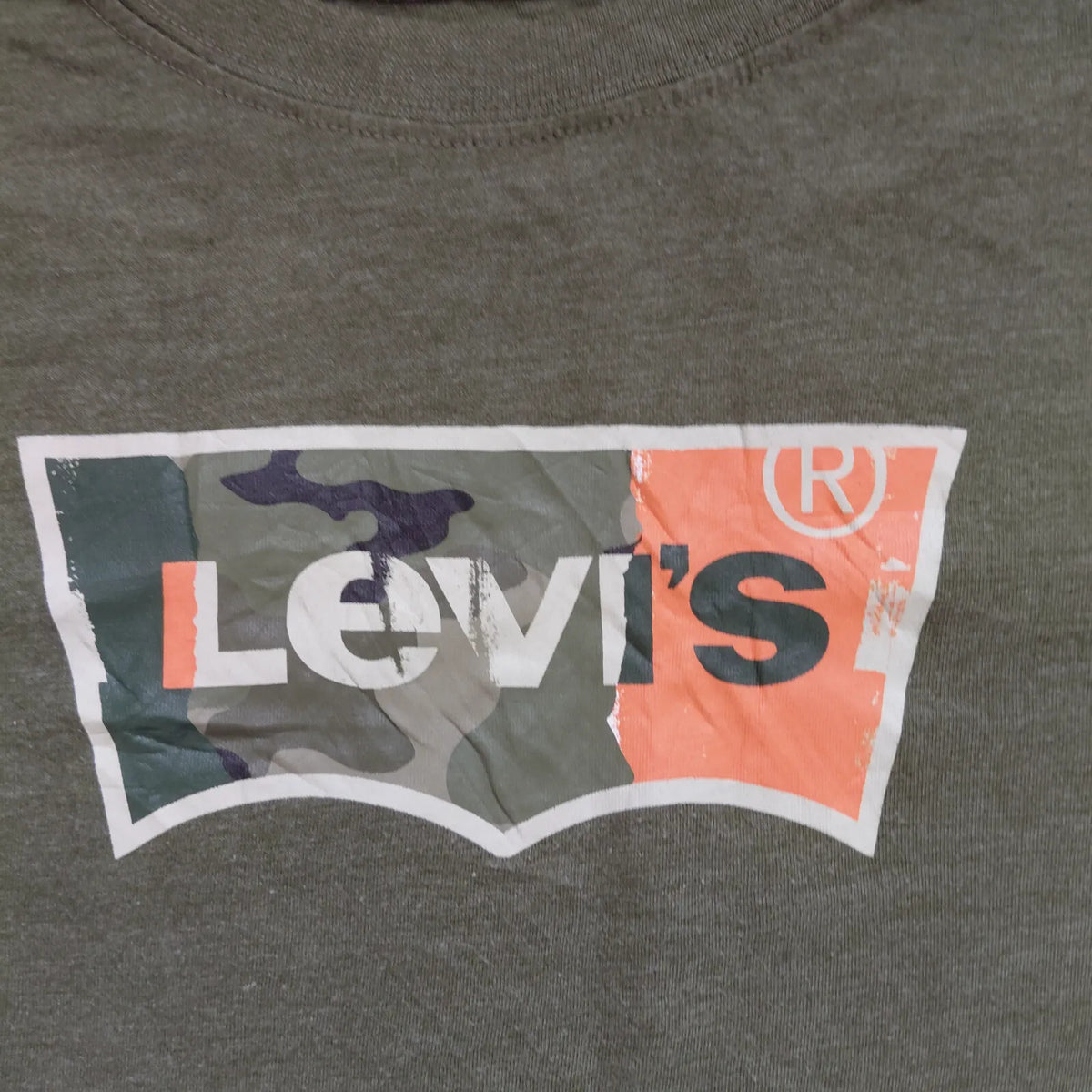 Levis Crew Neck T Shirt XL Olive Green Cotton Levi Logo Graphic Print Short