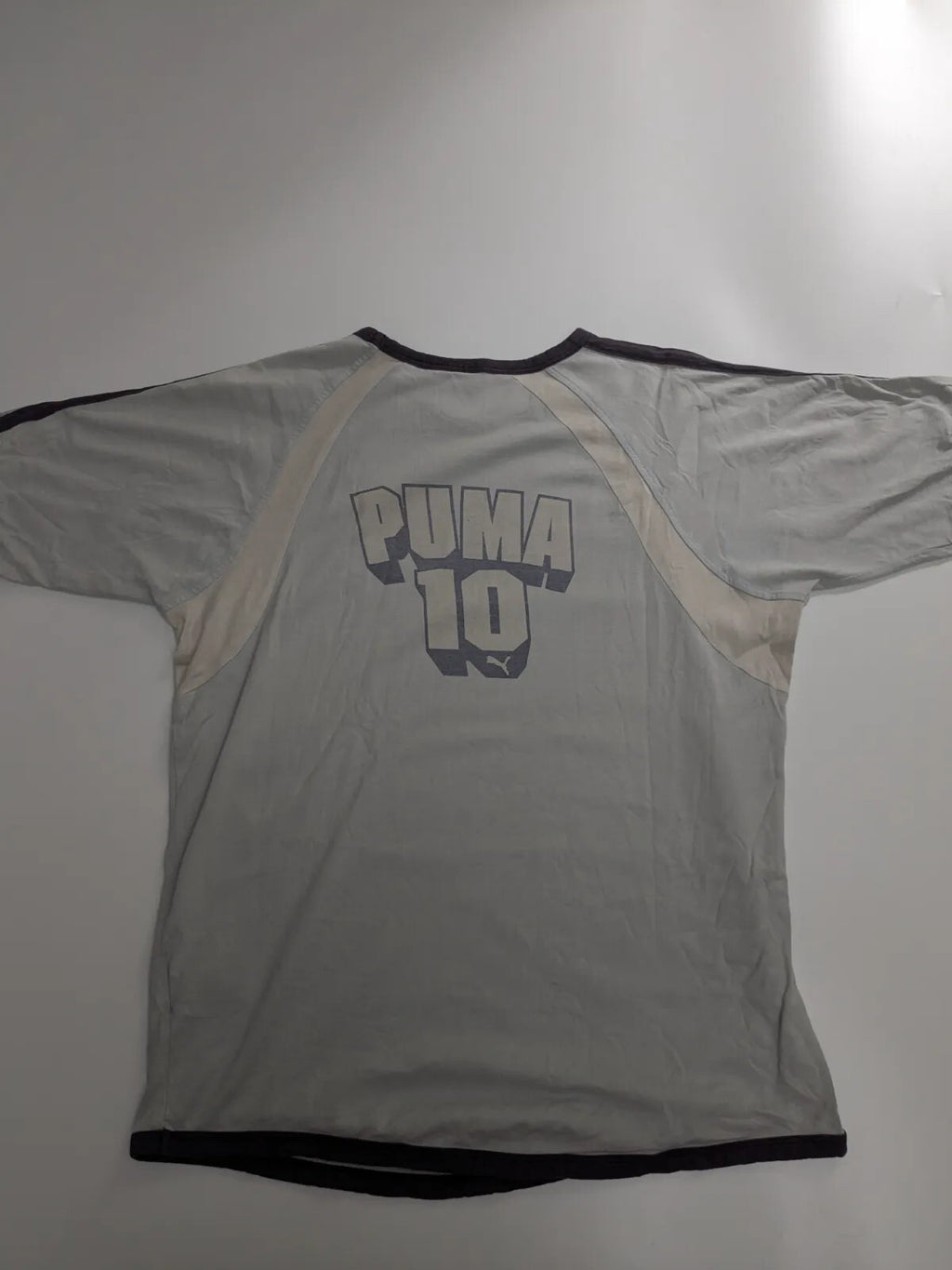 Puma Football Shirt Mens Medium Grey Graphic Logo Short Sleeve Retro Sportswear