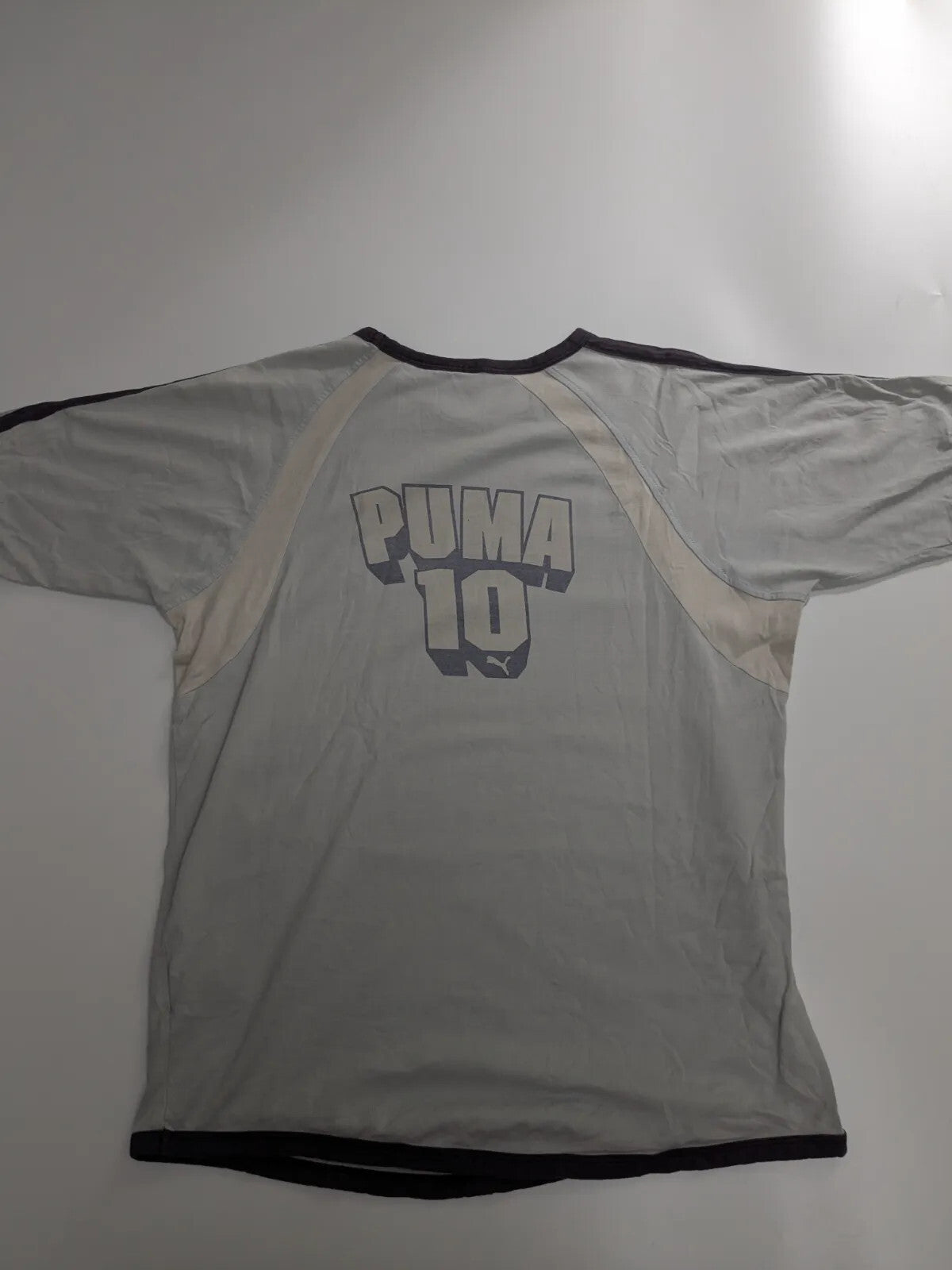 Puma Football Shirt Mens Medium Grey Graphic Logo Short Sleeve Retro Sportswear