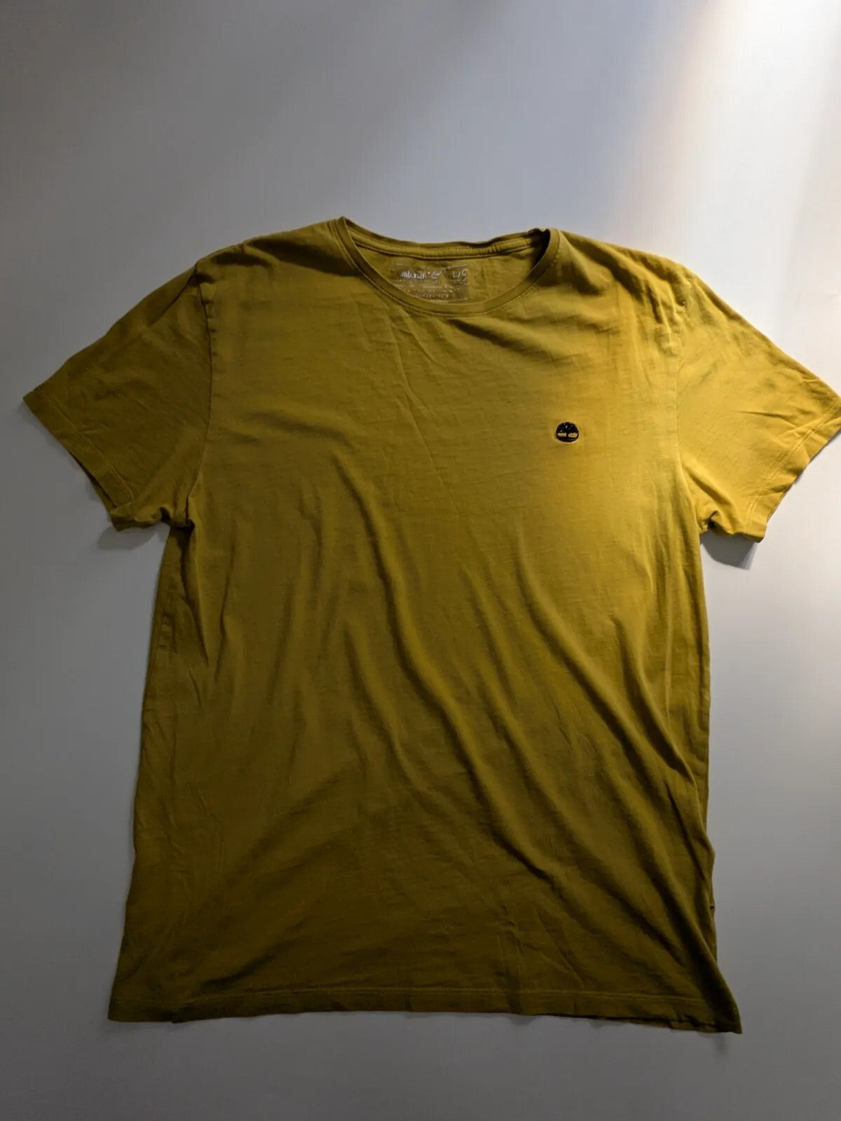 Timberland T Shirt Mens Large Yellow Cotton Short Sleeve Logo Crew Neck