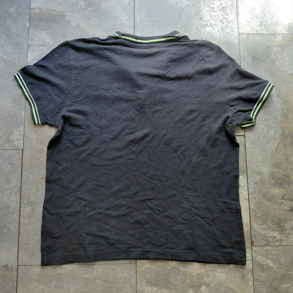 Lotto Polo Shirt Mens XL Black Striped Logo Short Sleeve Button Up Casual