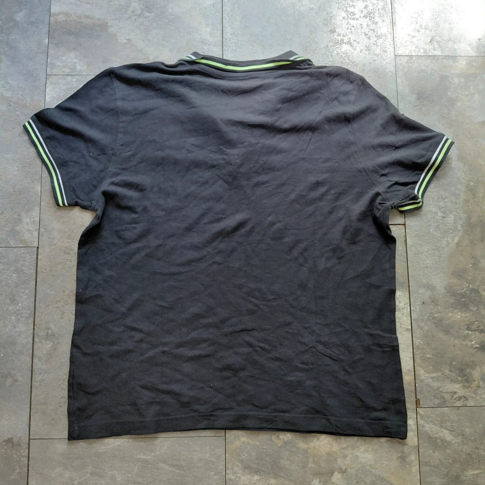 Lotto Polo Shirt Mens XL Black Striped Logo Short Sleeve Button Up Casual