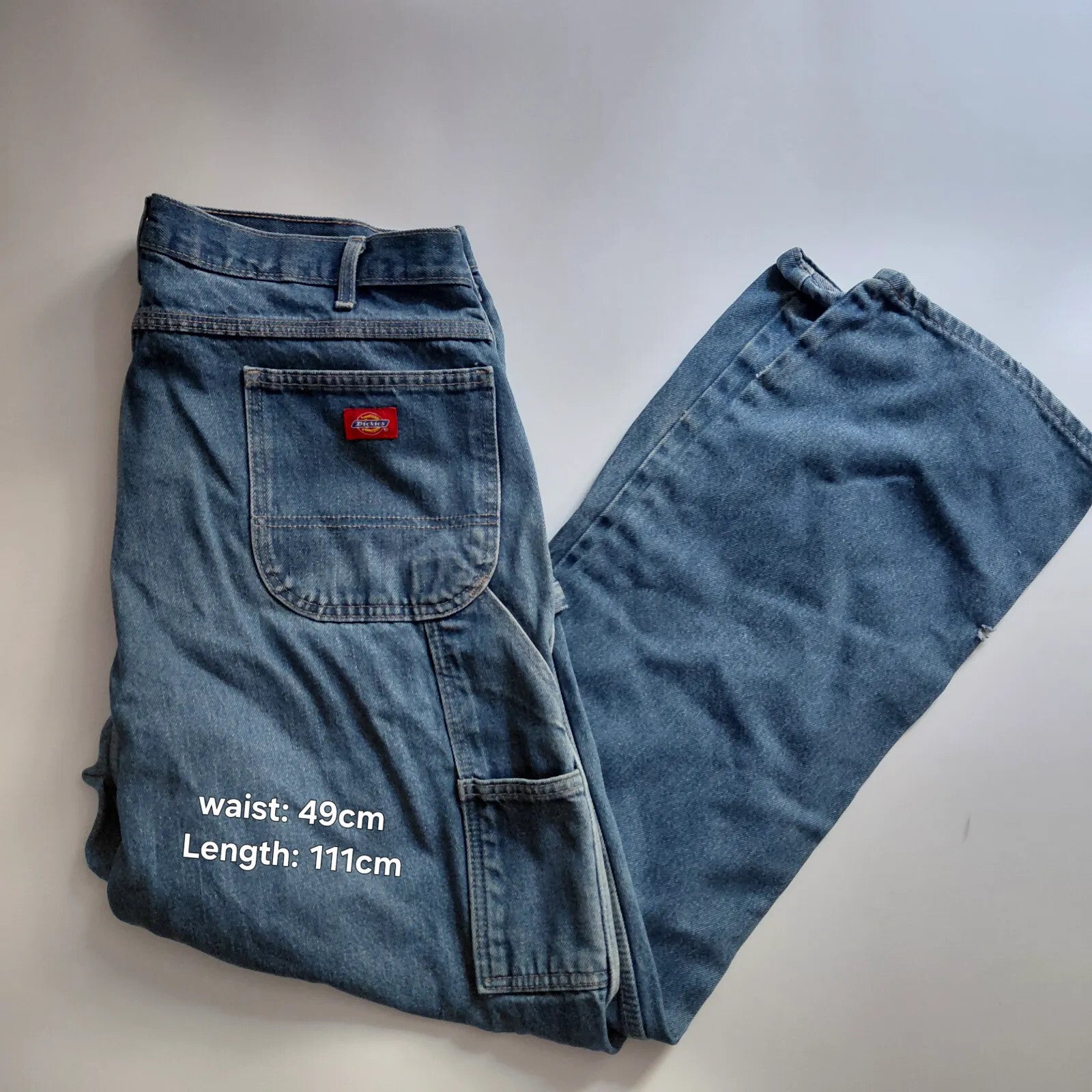 Dickies Carpenter Jeans Mid Blue Wash Denim Distressed Ripped Workwear Utility