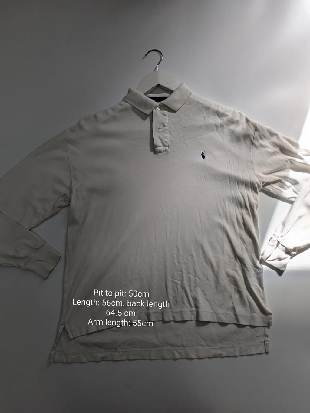 Ralph Lauren Long Sleeve Polo Shirt Small Cream Cotton Embroidered Logo Preppy