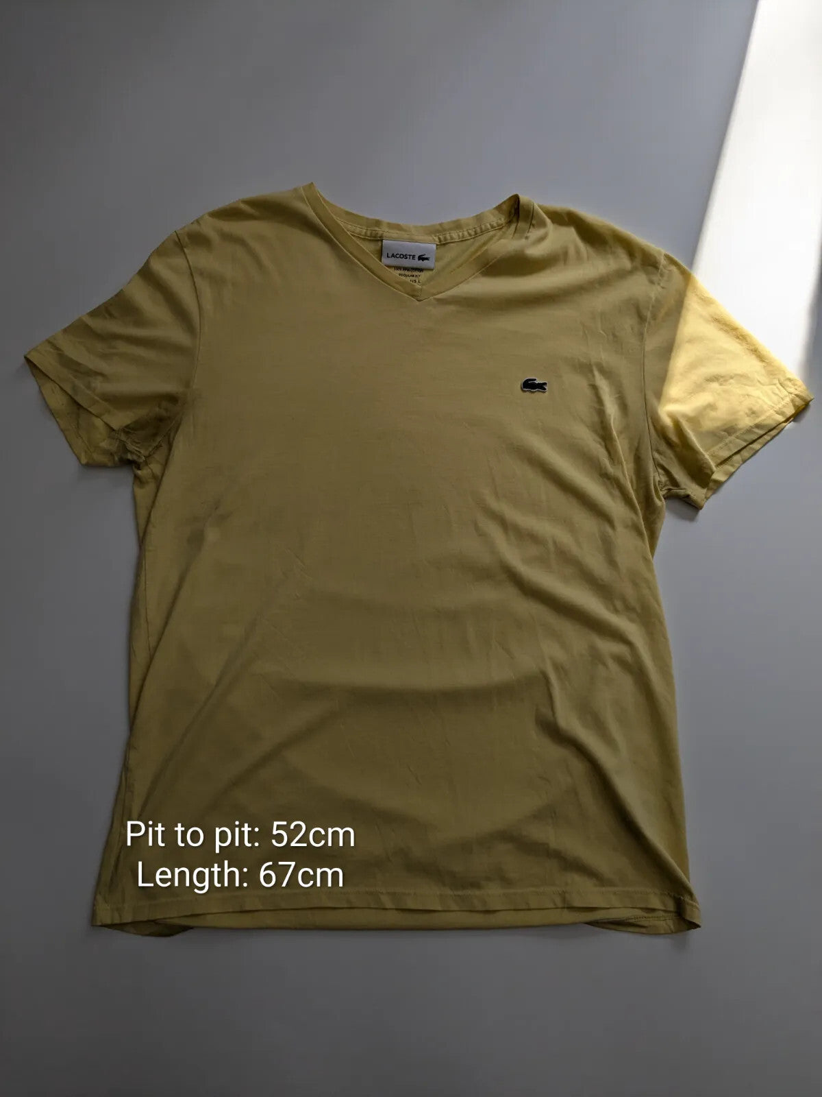 Lacoste T-Shirt FR 5 US L Yellow Cotton V Neck Logo Regular Fit