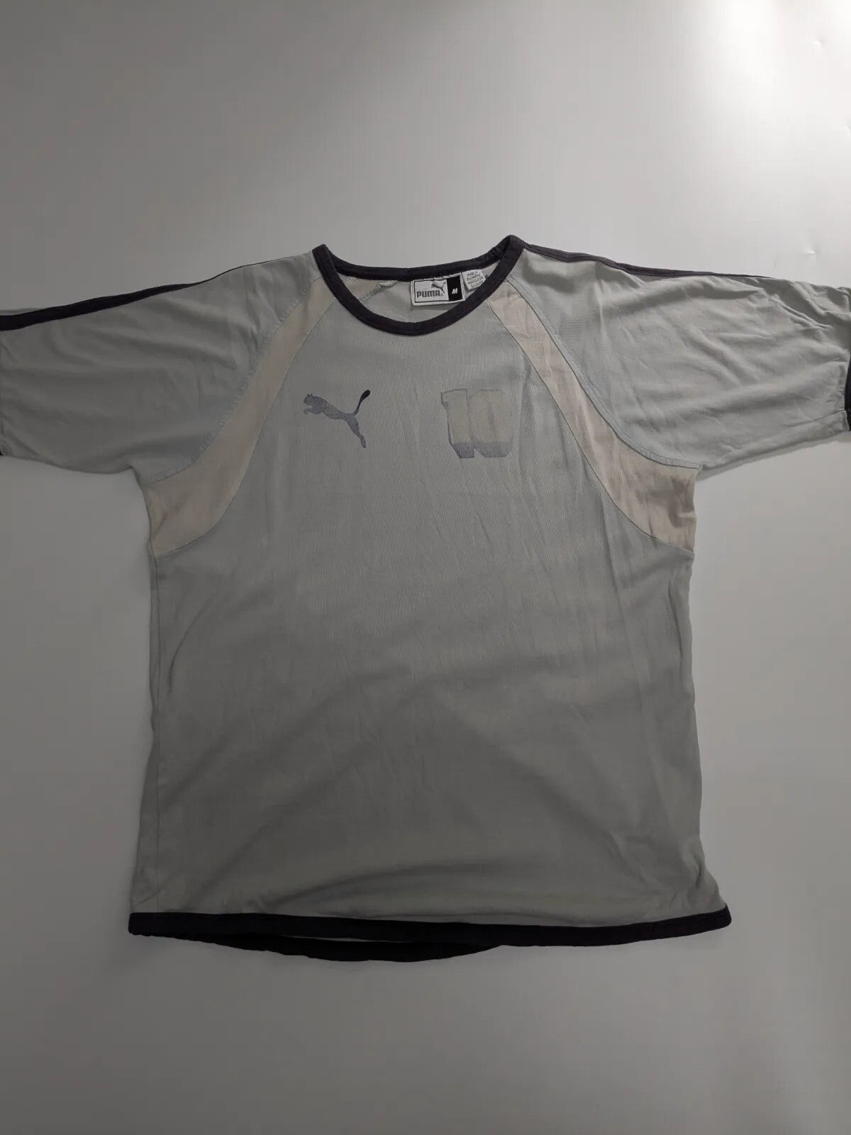 Puma Football Shirt Mens Medium Grey Graphic Logo Short Sleeve Retro Sportswear