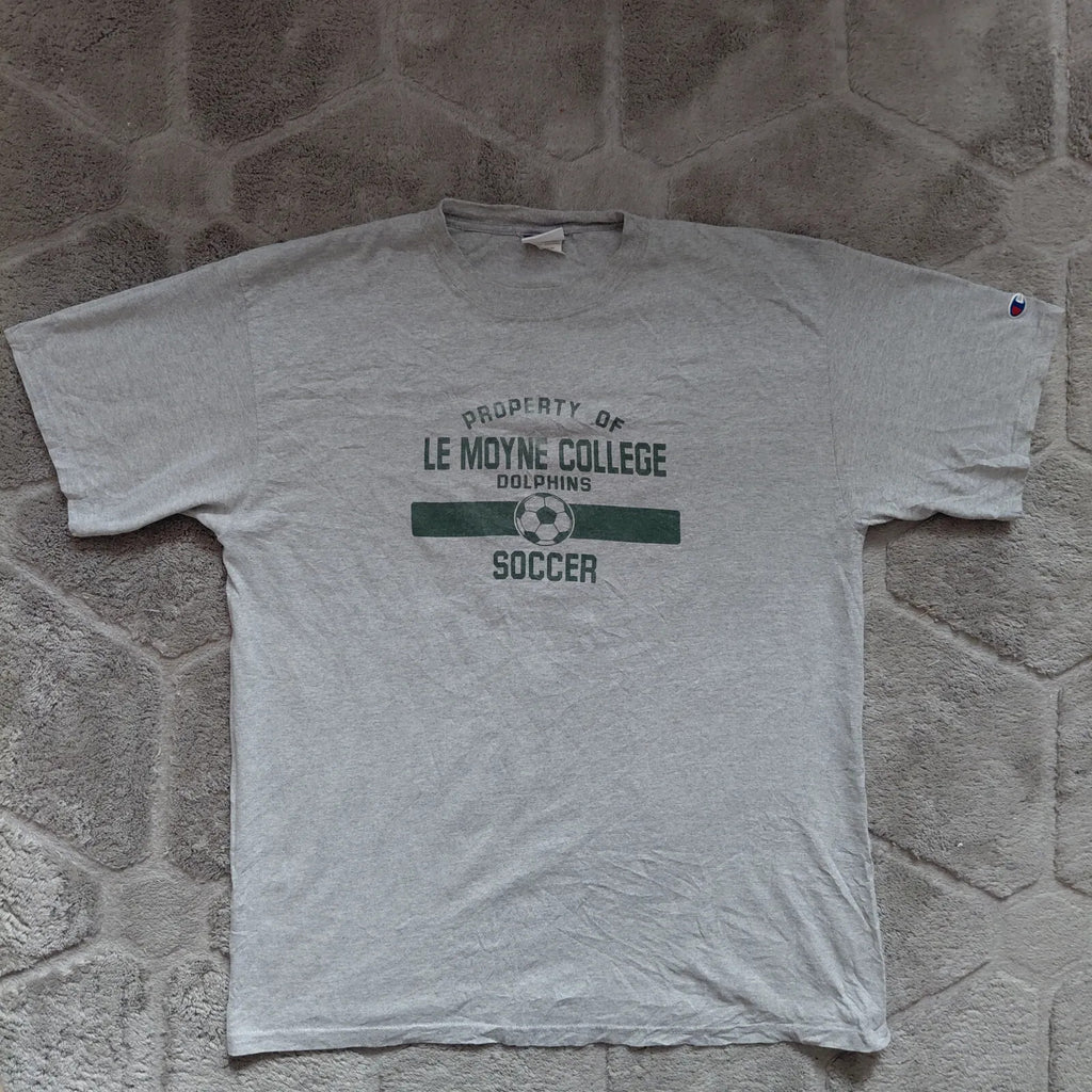 Champion Crew Neck T Shirt Mens XL Grey Heather Cotton Soccer Logo Graphic