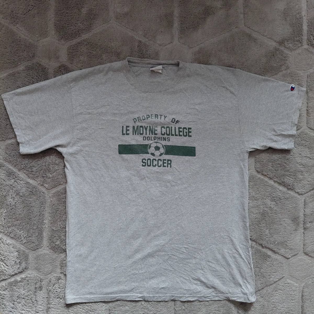 Champion Crew Neck T Shirt Mens XL Grey Heather Cotton Soccer Logo Graphic