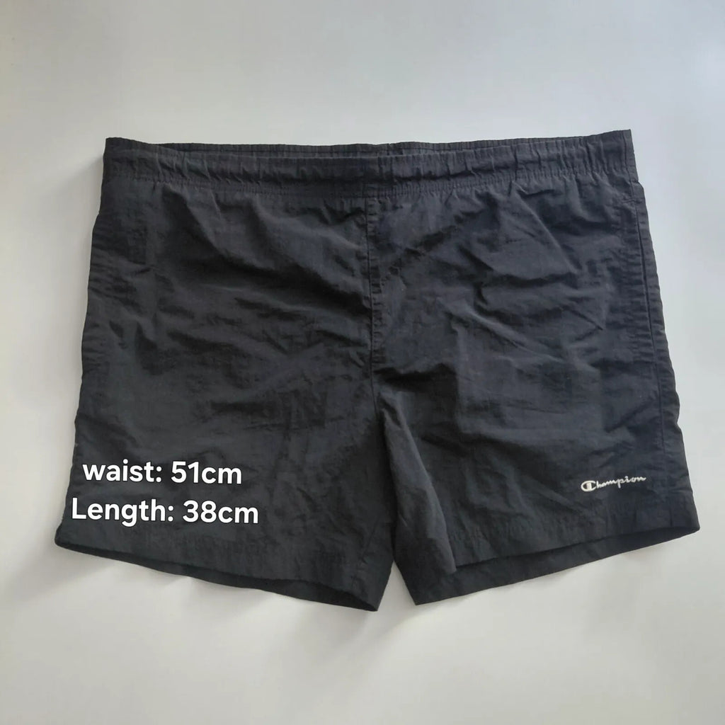 Champion Shorts L Black Logo Elastic Waist Lightweight Athletic