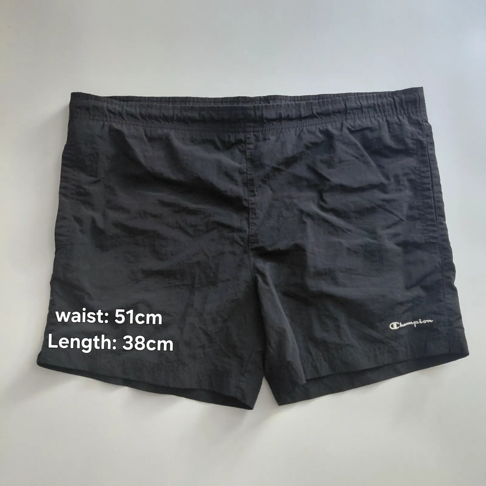 Champion Shorts L Black Logo Elastic Waist Lightweight Athletic