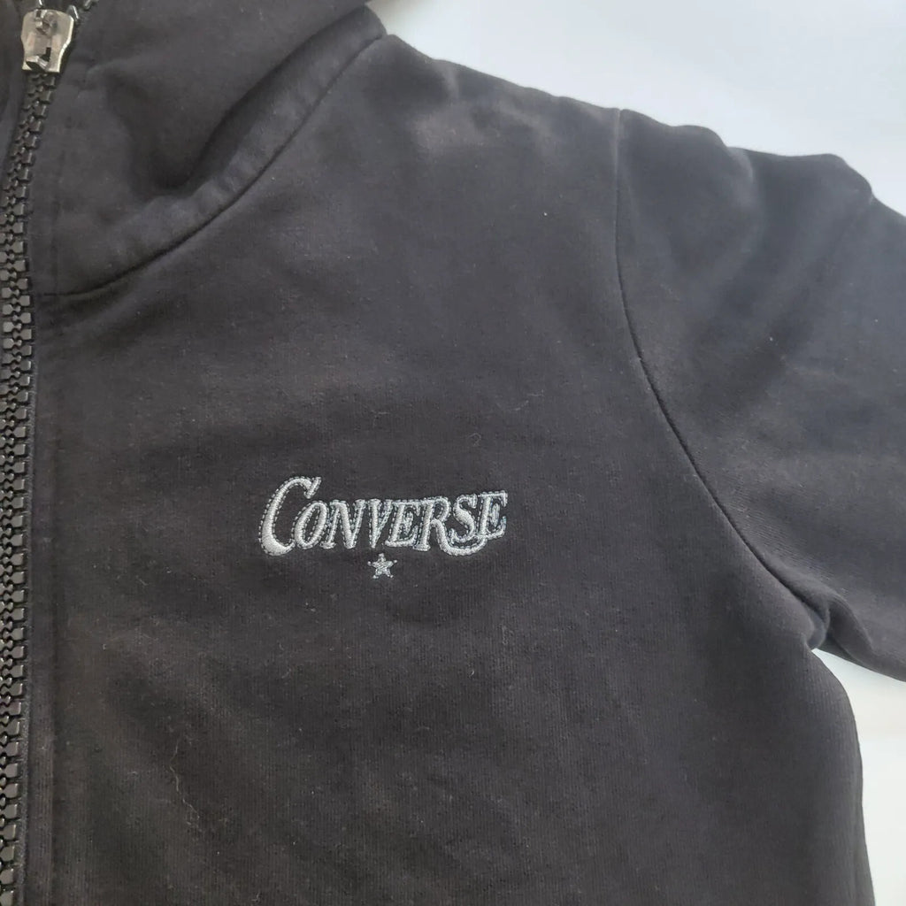 Converse Zip Hoodie Black Cotton Fleece Lined Full Zip Logo Streetwear