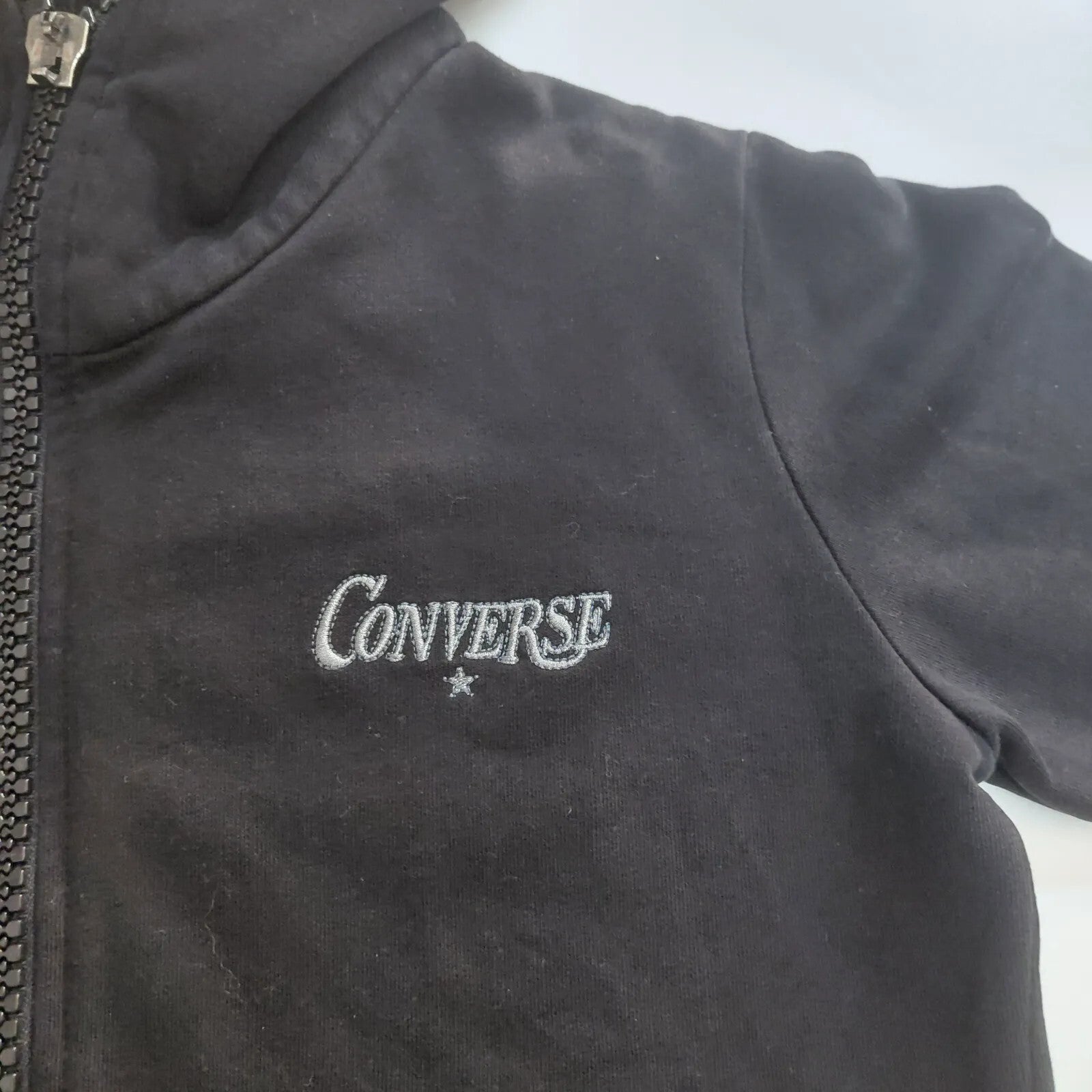 Converse Zip Hoodie Black Cotton Fleece Lined Full Zip Logo Streetwear
