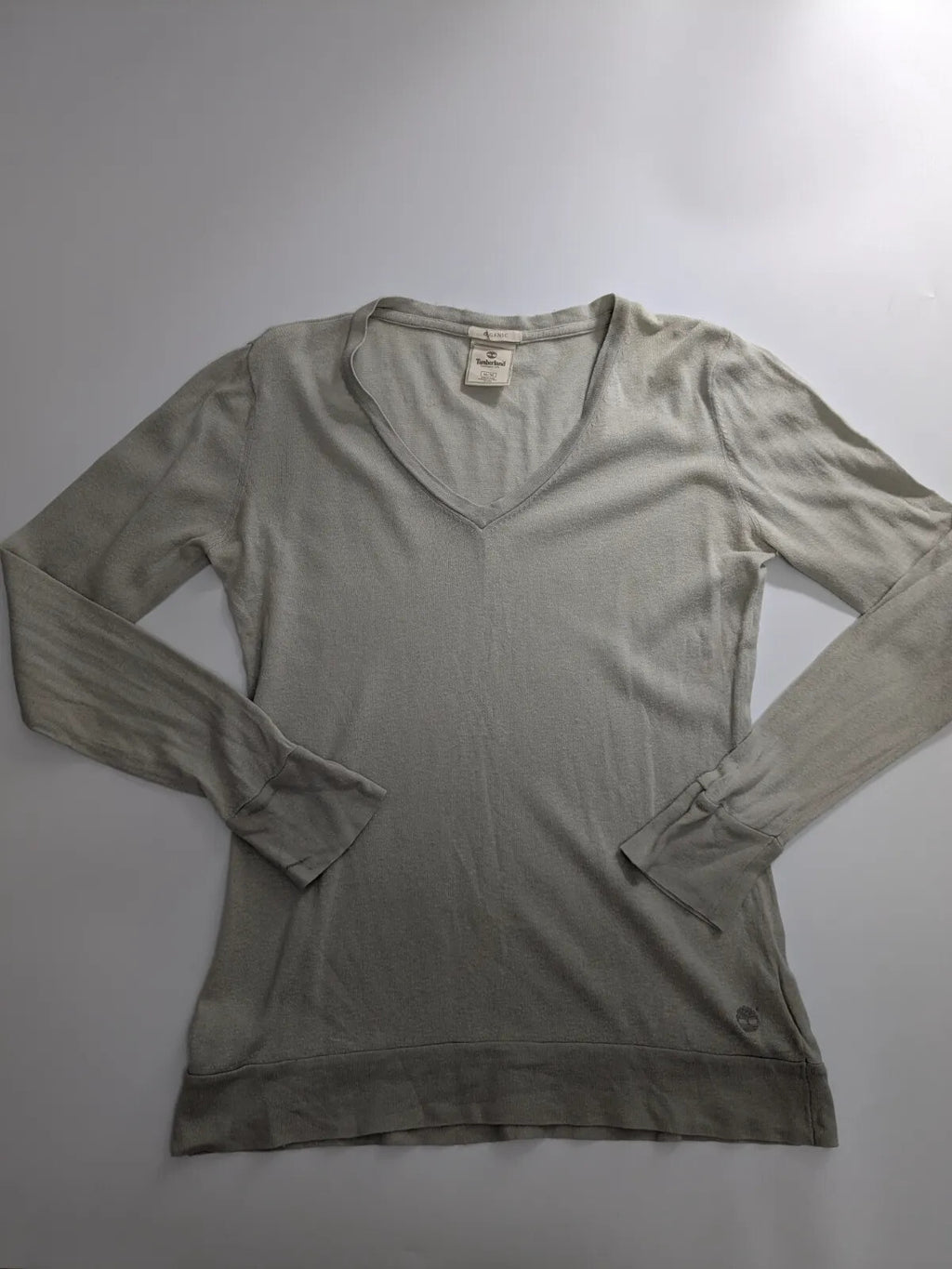 Timberland V Neck Jumper Medium Grey Cotton Cashmere Logo Knitted