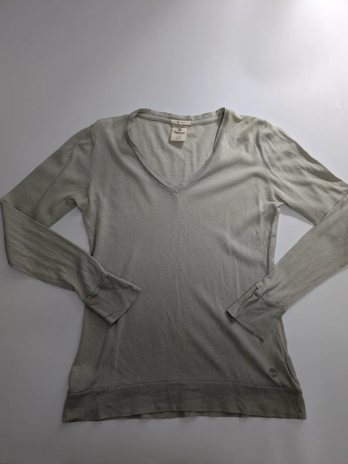 Timberland V Neck Jumper Medium Grey Cotton Cashmere Logo Knitted
