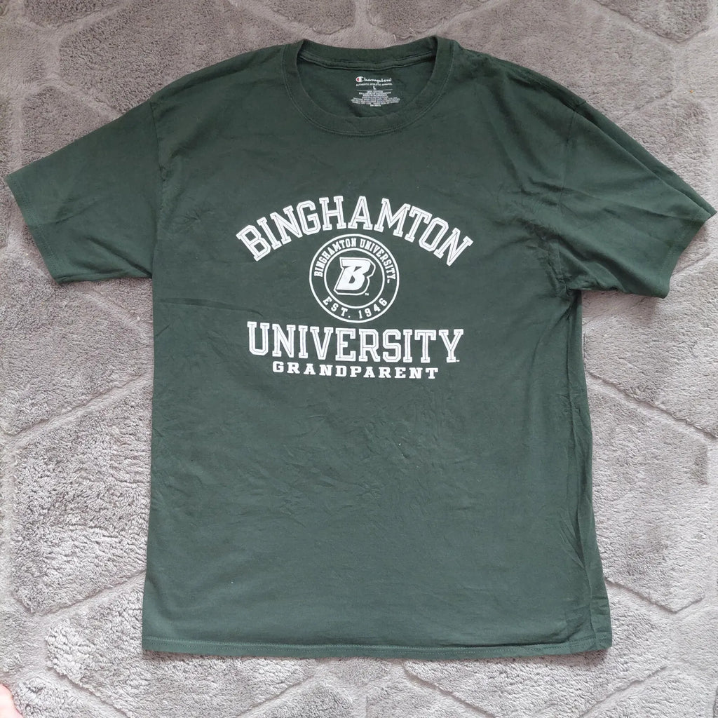 Champion Crew Neck T Shirt Large Dark Green Cotton Binghamton University Graphic